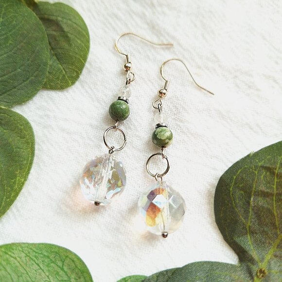 Gemstone & Crystal Silver Earrings, Elegant Boho Wedding Earrings, Hippie Chic - Picture 1 of 7
